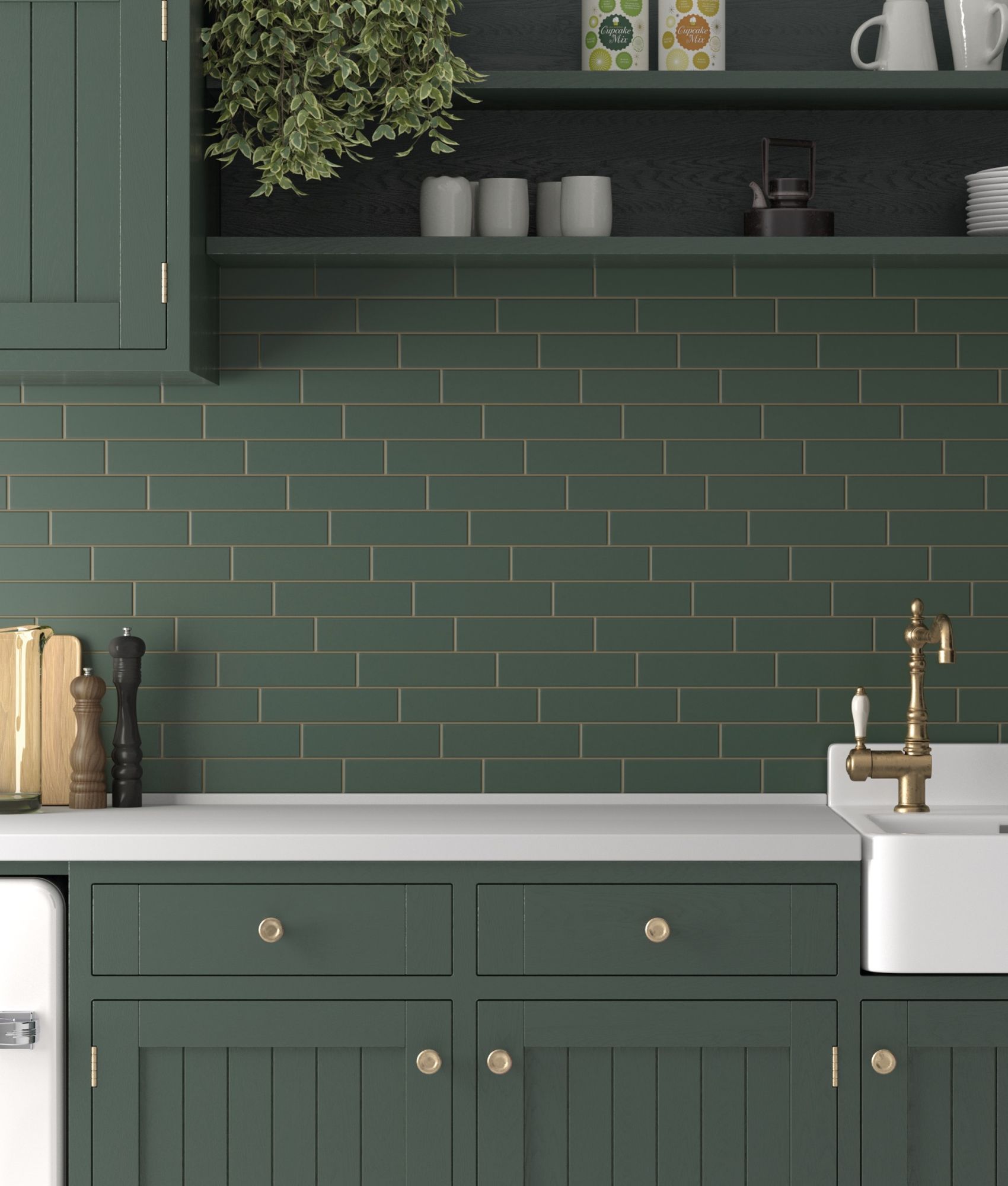 Faience pâte blanche effet vague CALO LAUREL GREEN MATT - 5X20 - 0,5 m²