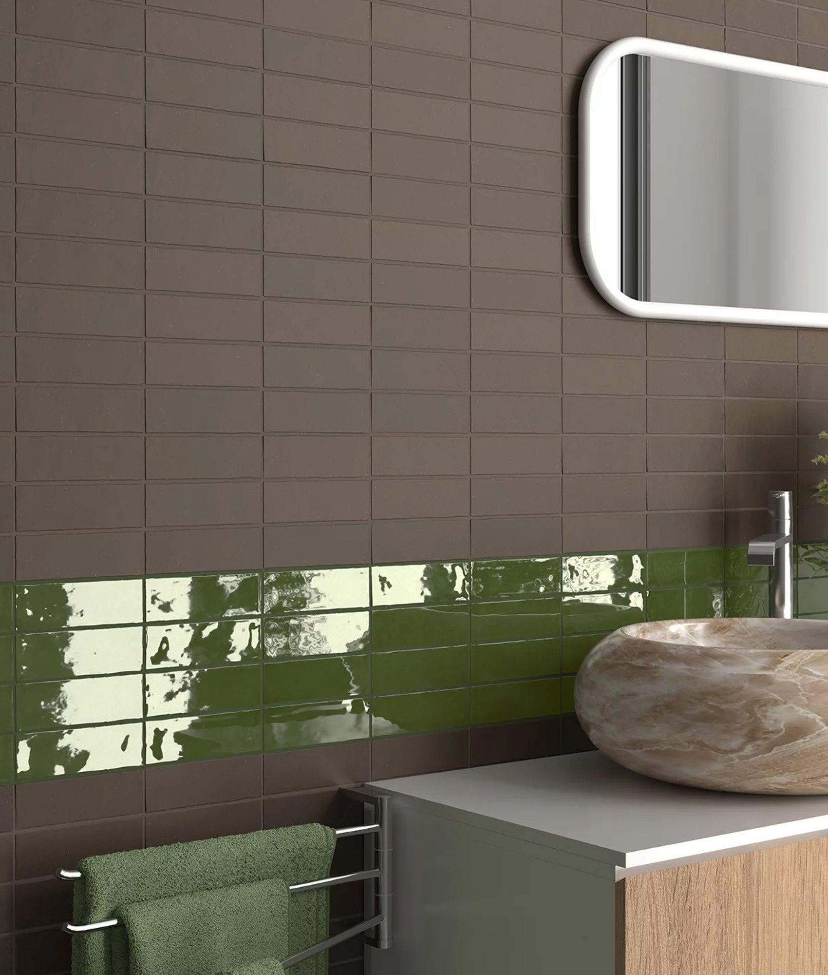 Carrelage terre cuite zellige FRESCO GREEN GLOSS 5X15 - 0.495 m²