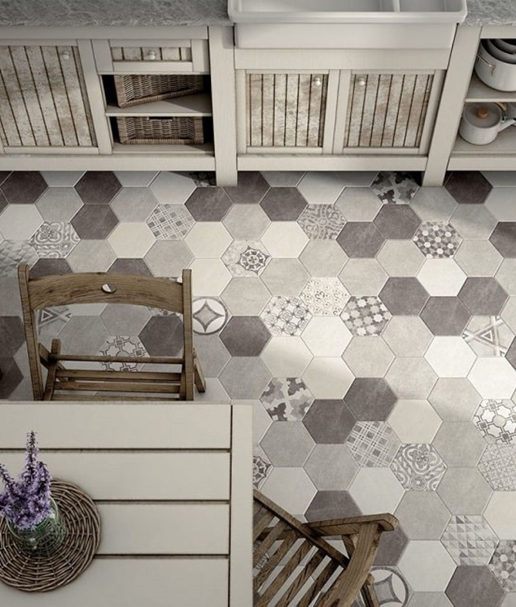 Lot de 17.75 m² - Tomette design HEXATILE CEMENT GREY 17.5x20 - 22093 R10