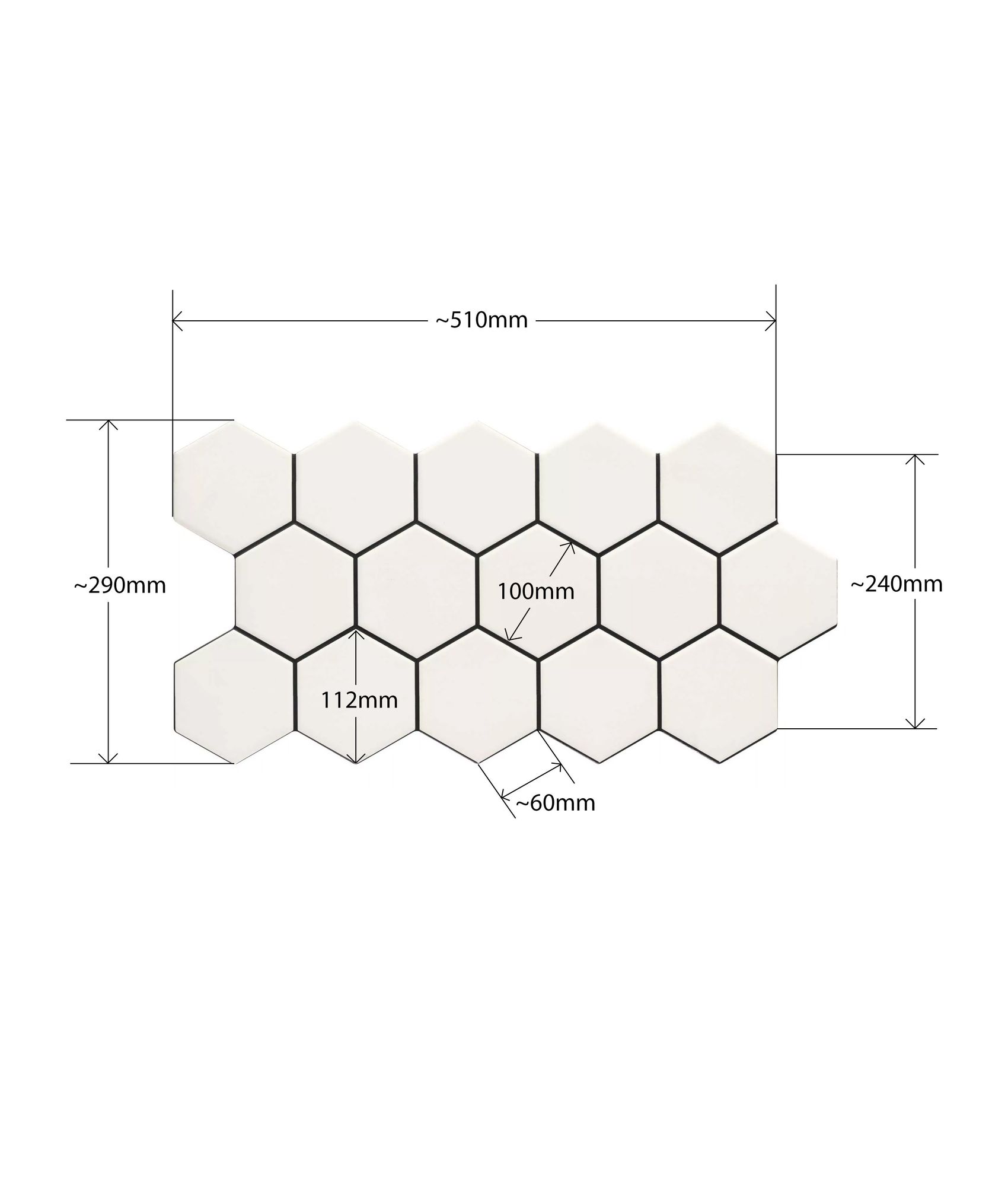 Carrelage piscine créative Carrelage tomette noire mate effet joint blanc 26.5x51 cm HEX BLACK - 0.95m² - As de Carreaux