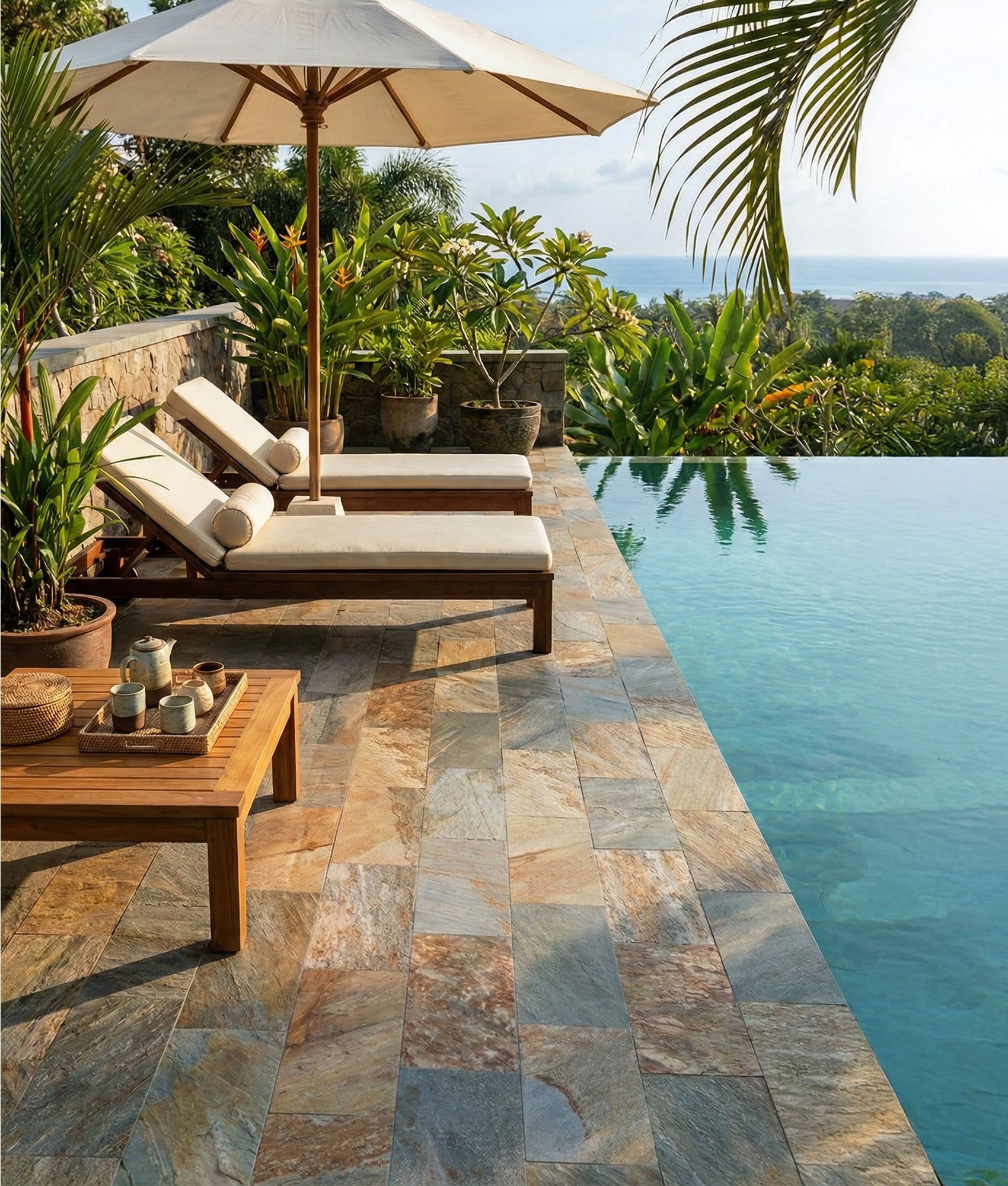 Carrelage piscine effet pierre naturelle SAHARA MIX 30x60 cm R9 - 1.44 m²