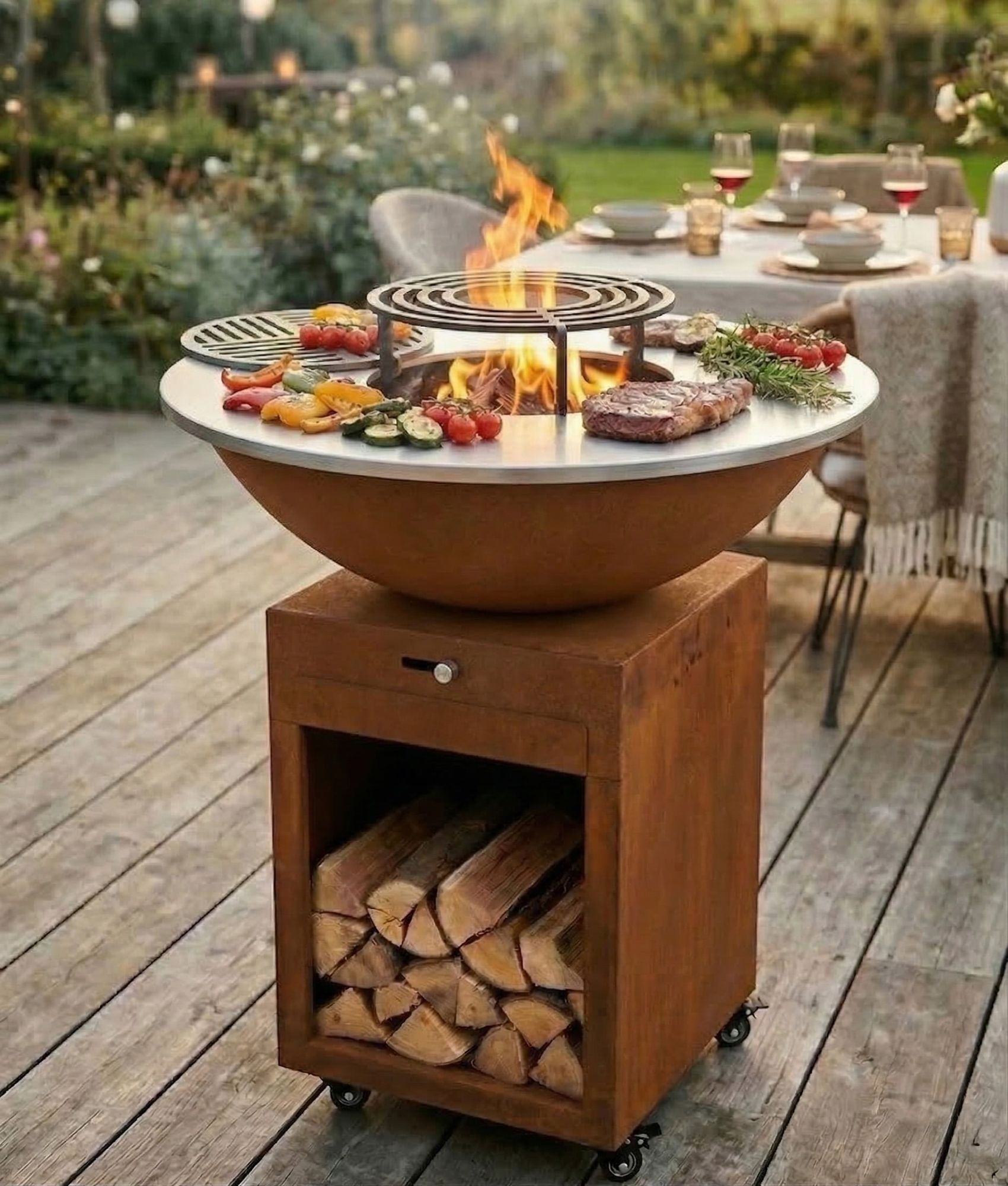 Barbecue OBSIDIAN BRASERO acier corten Ø100 cm - plancha 10 mm
