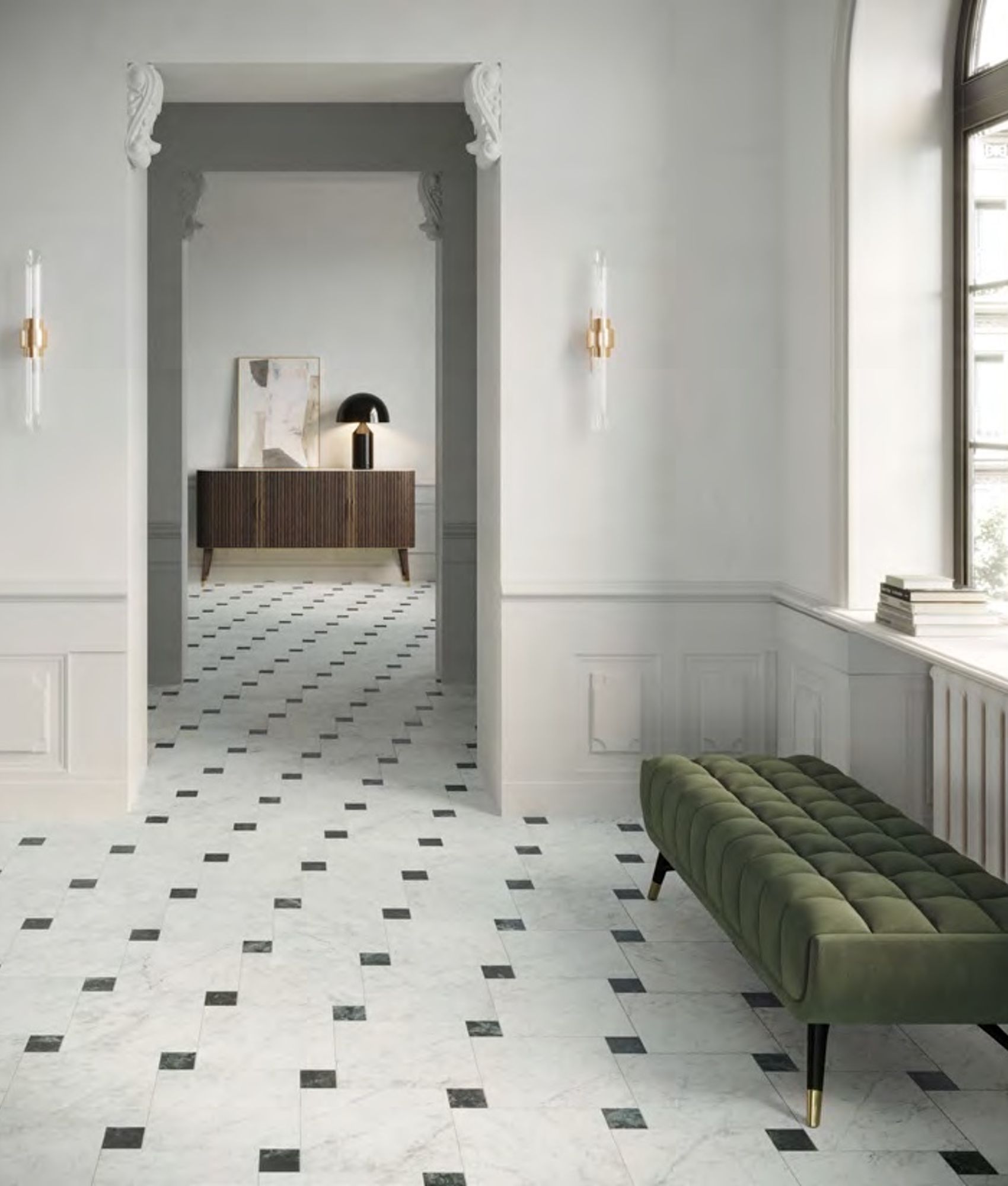 Carrelage effet marbre MEDICI VERDE ALPI RETT 7,5x7,5 cm