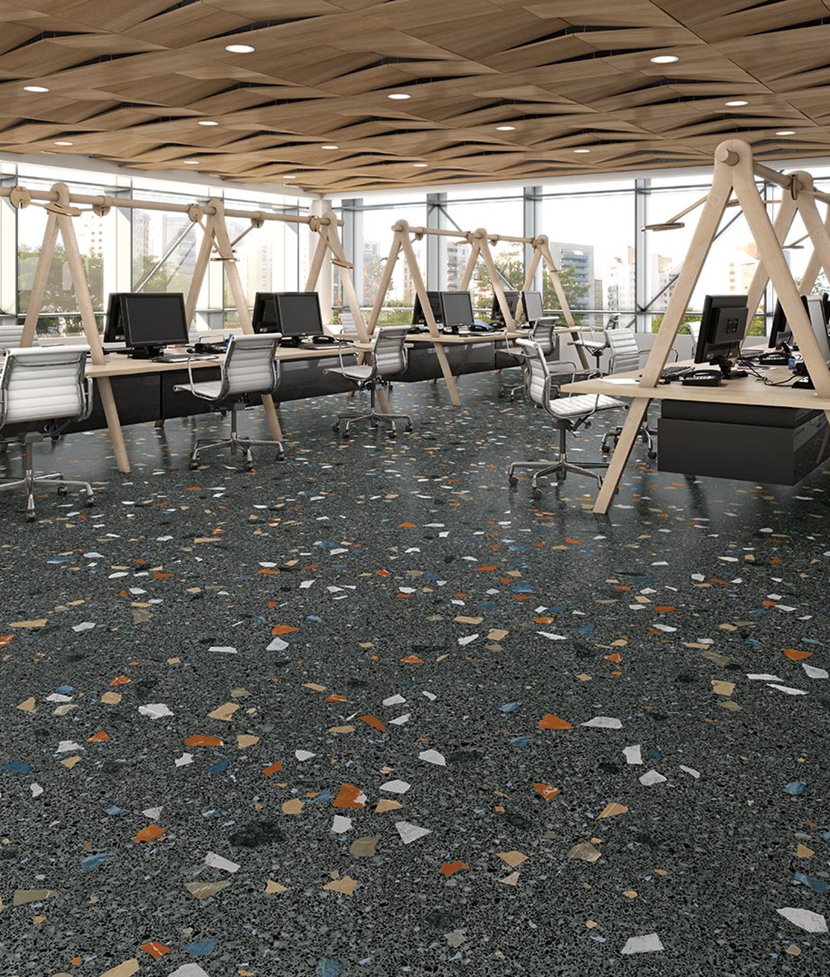 Carreau style terrazzo STRACCIATELLA-R GRAFITO 80 x80 cm - R10