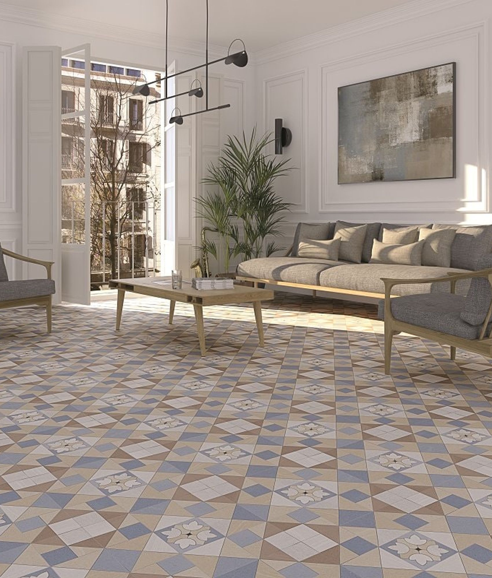 Carrelage imitation ciment 15x15 cm DENVER BLEU CIEL Rectifié - 1m²