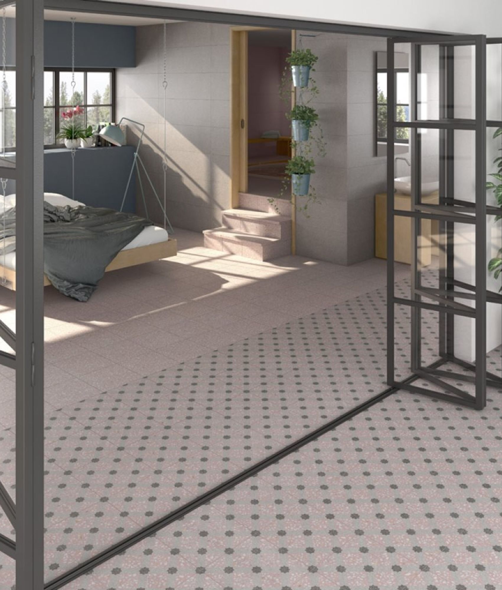 Imitation ciment antidérapant Carrelage imitation ciment 30x30 cm Mancini Rosa anti-dérapant R10 - 0.99m² - As de Carreaux