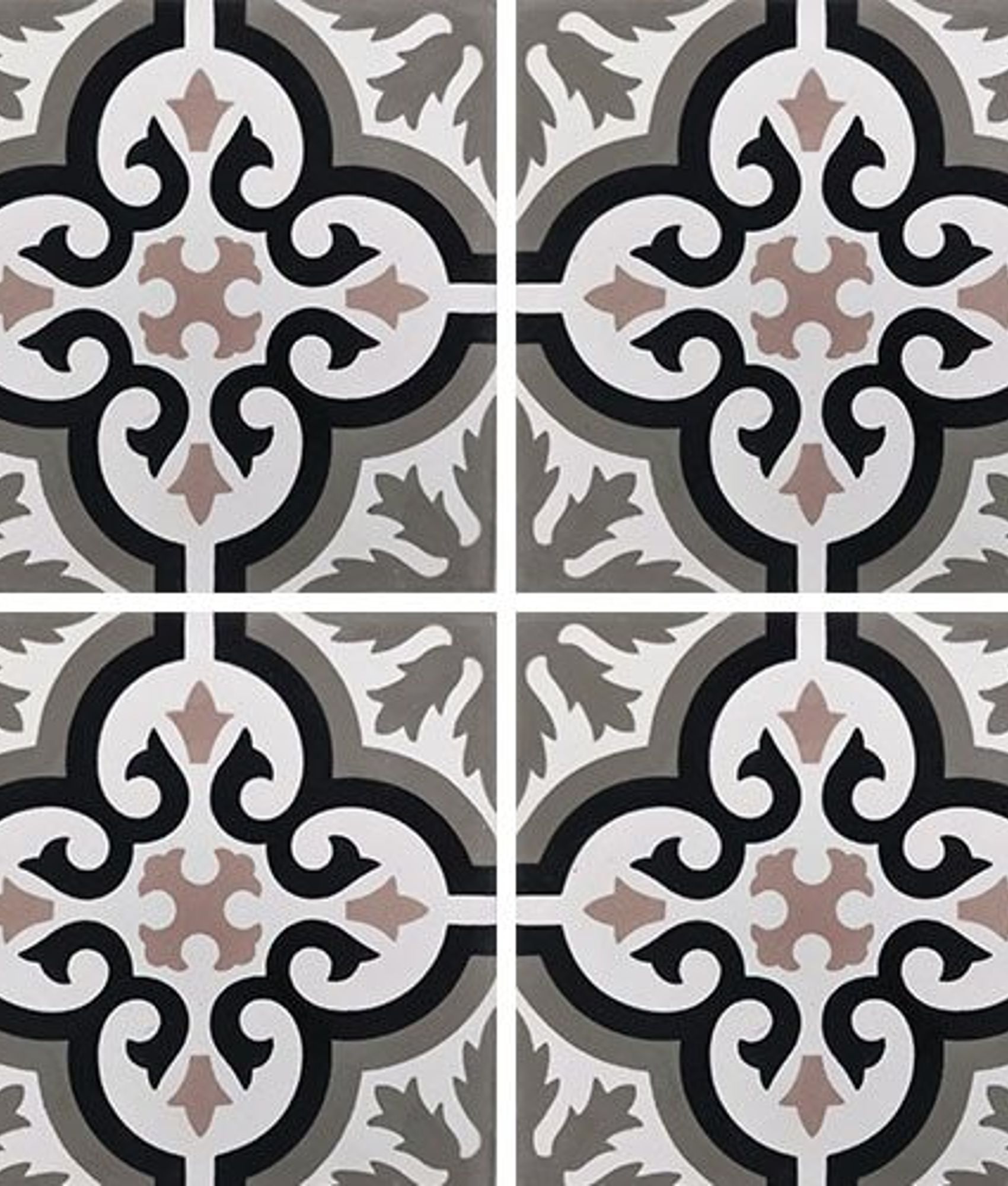 Carreaux de ciment véritables Carreau de ciment motif ancien floral noir et rose 20x20 cm ref7900-13  - As de Carreaux