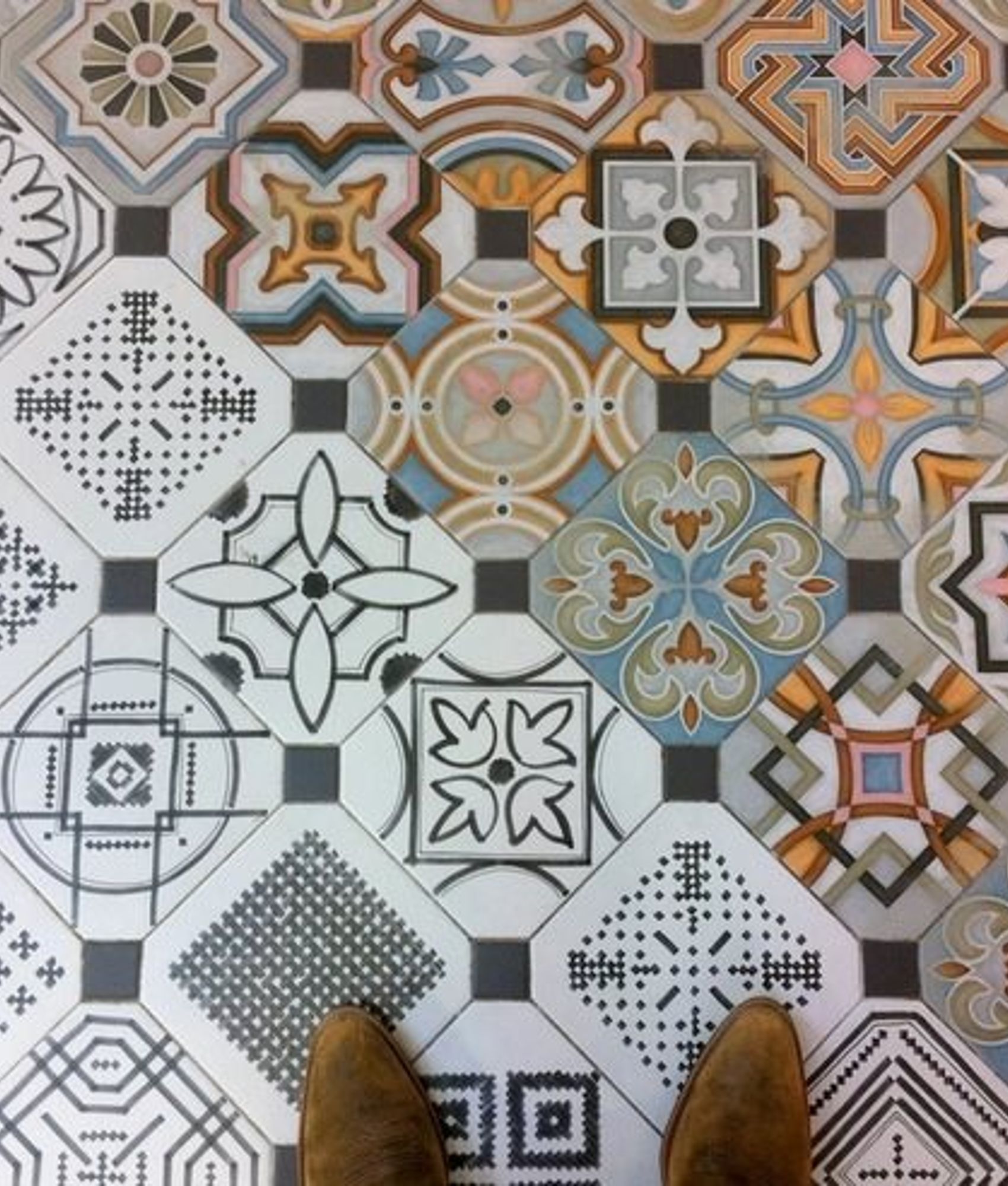 Carrelage cabochons Carrelage octogonal décoré 20x20 mat et cabochons MUSICHALLS - 1m² - As de Carreaux