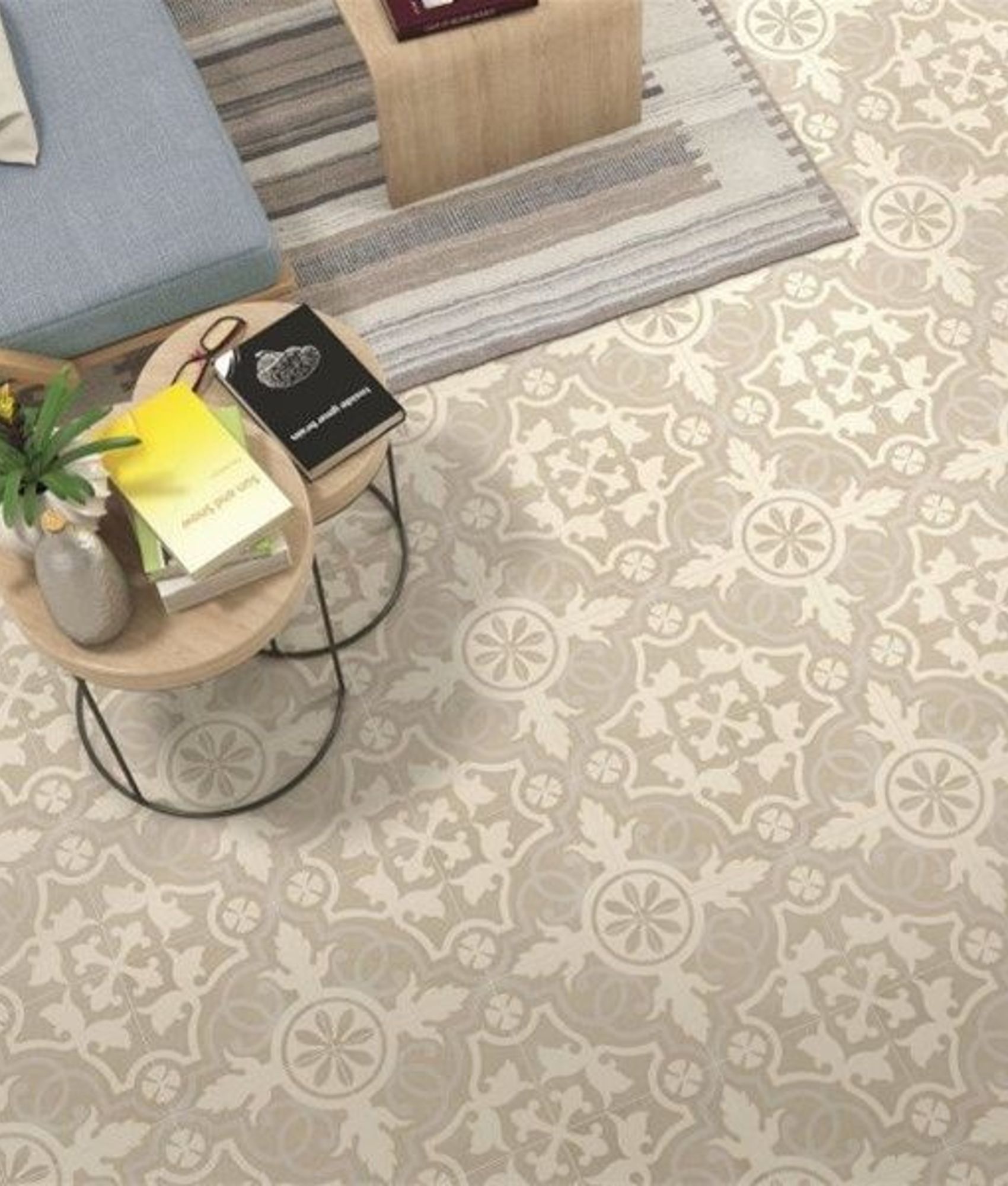 Carreaux de ciment imitation Carrelage imitation ciment taupé arabesque 20x20 cm TULPAN antidérapant R10 - 1m² - As de Carreaux