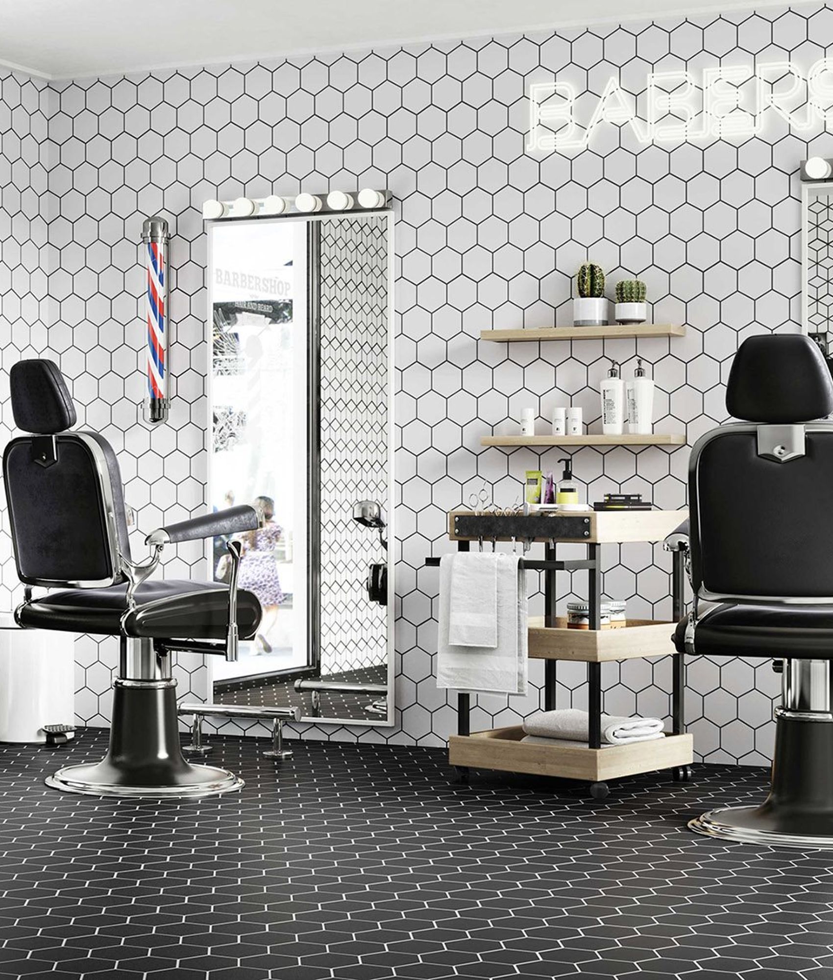 Carrelage piscine créative Carrelage tomette noire mate effet joint blanc 26.5x51 cm HEX BLACK - 0.95m² - As de Carreaux