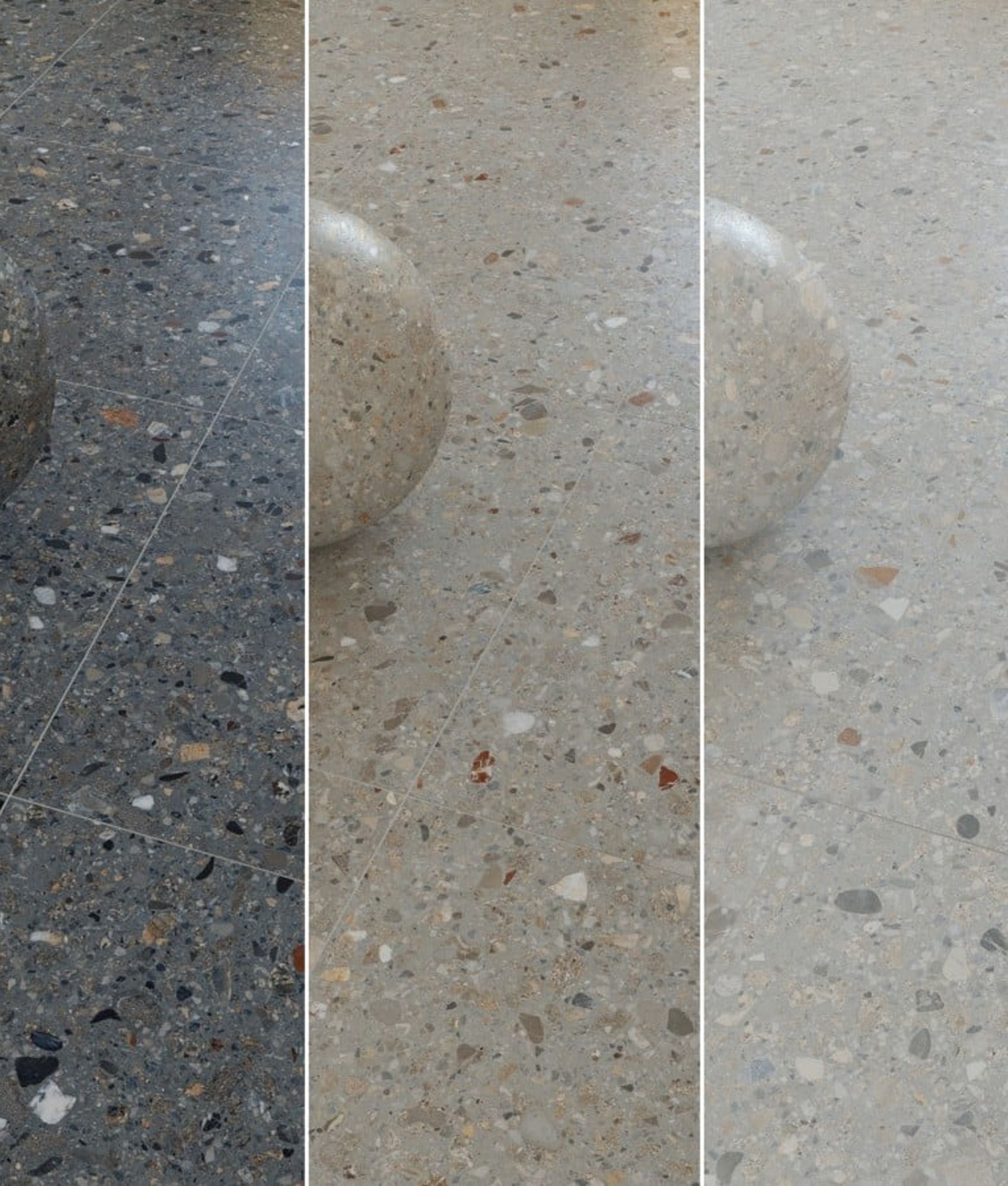 Carrelage Terrazzo blanc avec nuances de gris et éclats de pierre 60x60 cm