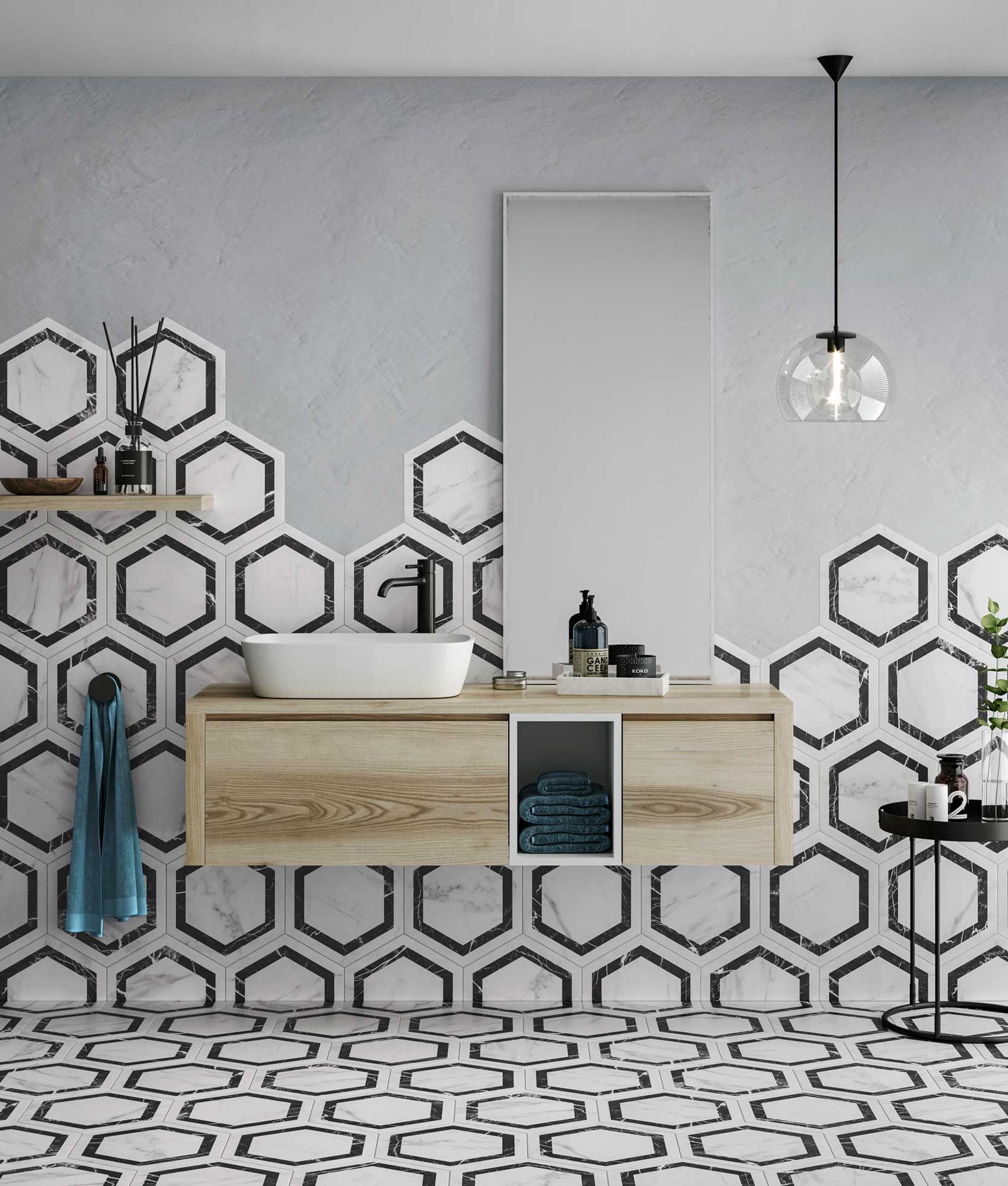 Carrelage tomette décorée VENTO DECO DARK 28.5X33 - 1 m²