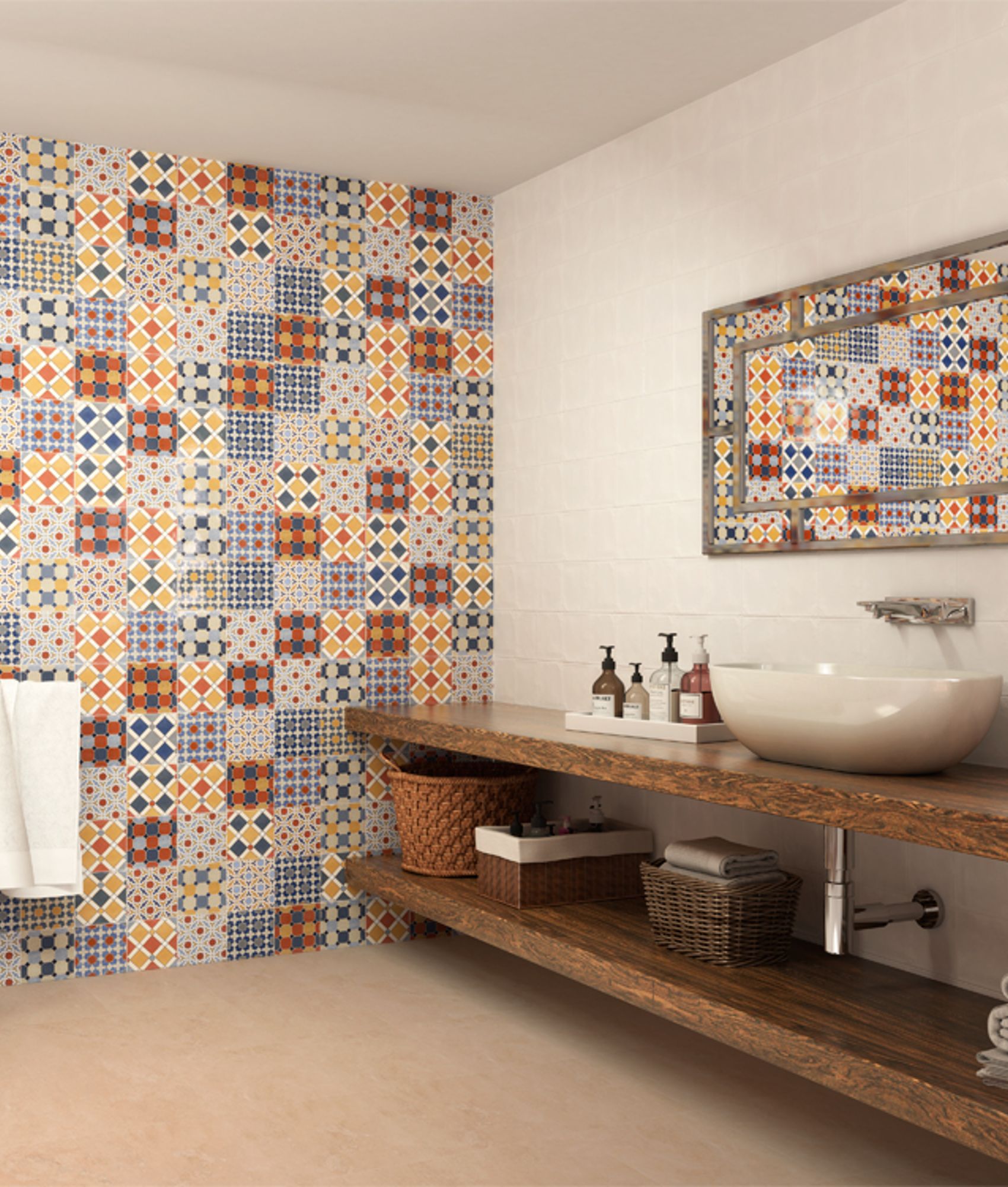 Faïence colorée aspect ciment ETHNIC MIX DECOR 15x15 cm - 1m²