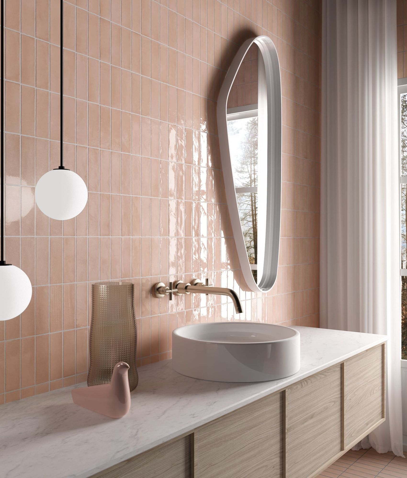 Faience brillante esprit zellige CORTA ORCHARD PINK - 5X15 - 0,5 m²